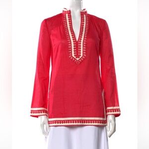 Tory Burch Vibrant Red Tunic with Embroidery